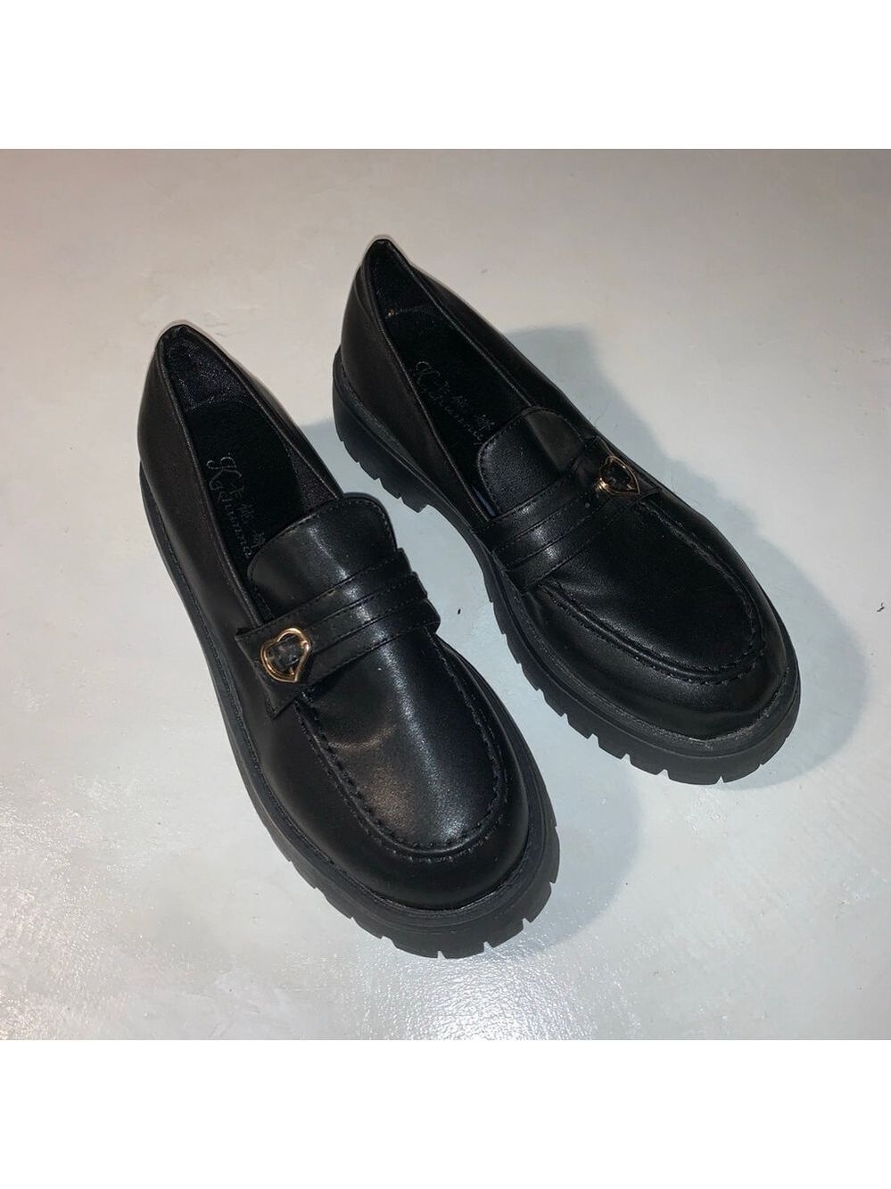 Women's Kachunna Black Loafers with Gold Heart Detail Size 9